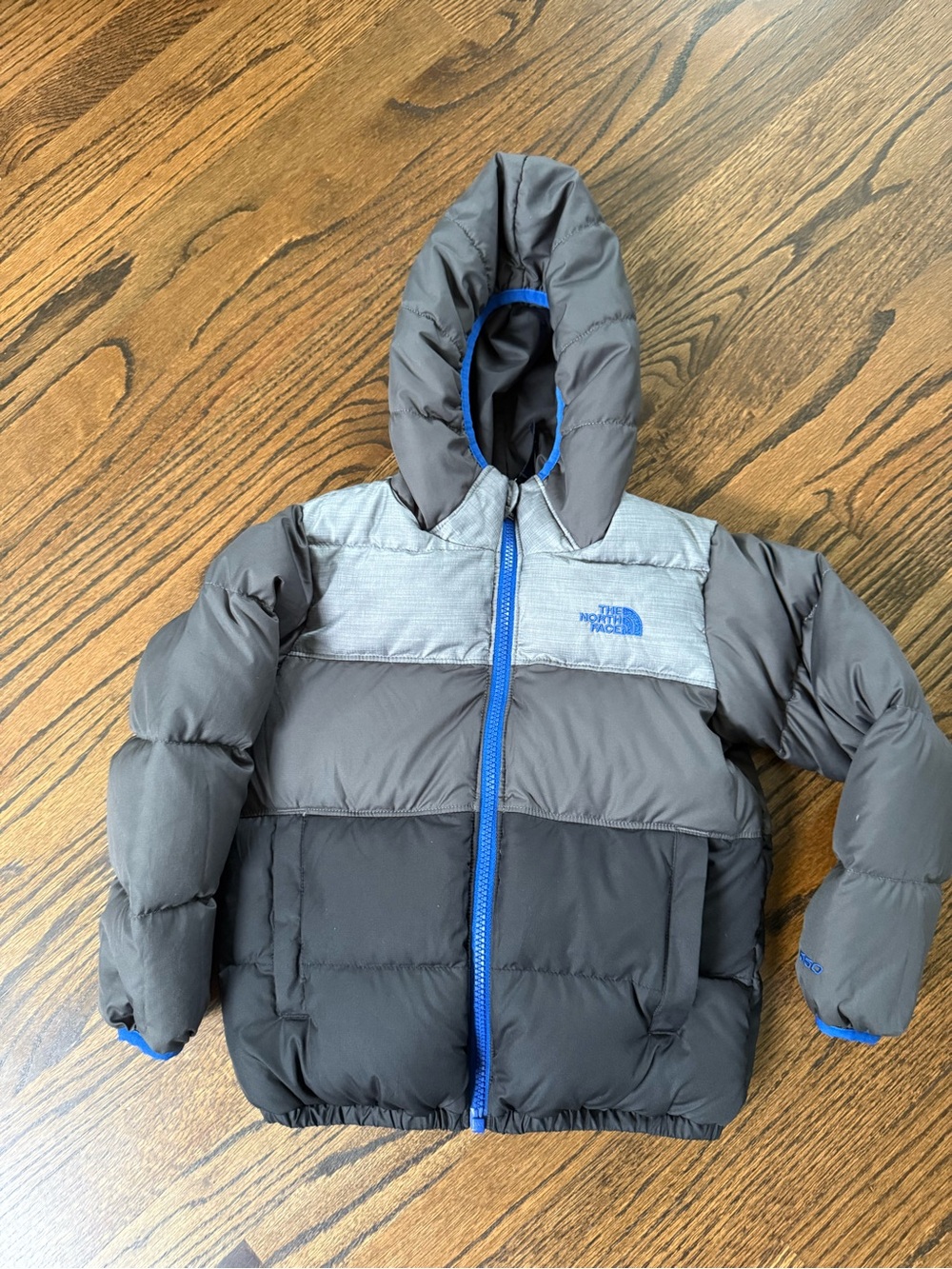 The North Face Kids Gray, Black & Blue Trim Puffer Jacket